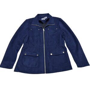 Marc New York Women's Navy Blue Faux Suede Full Zip Jacket Pockets, Size L